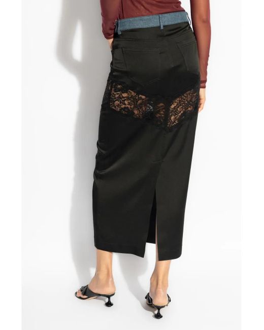 Blumarine Black Long Straight Skirt With Lace Insert