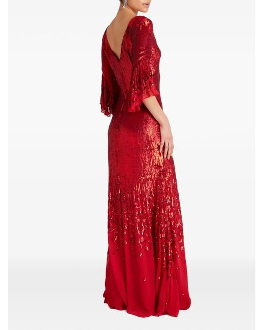 Temperley London Celestial Sequin-Embellished Flared-Sleeve Maxi Dress