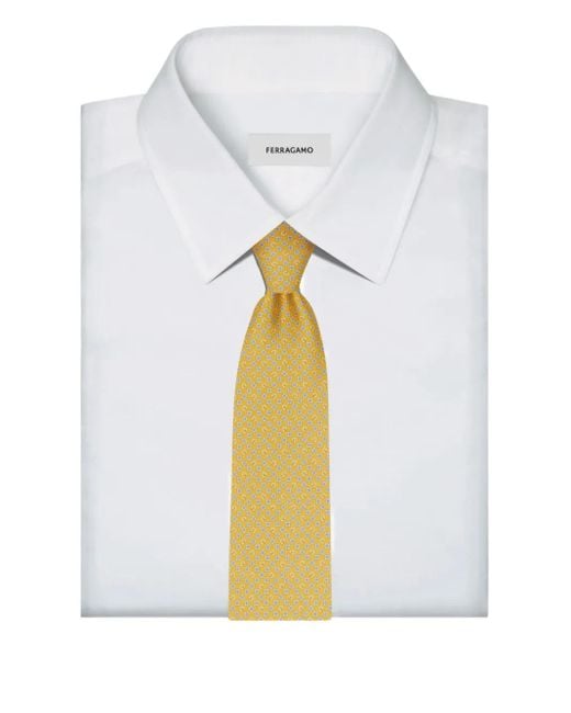 Ferragamo White Flower-Print Silk Tie for men