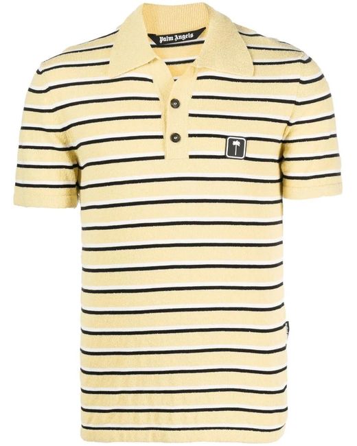 Palm Angels Natural Logo-Patch Striped Terry Polo Shirt for men