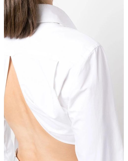 Thom Browne White Cross-Strap Belted Waist Shirt