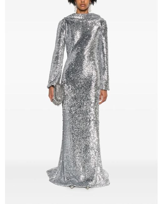 GIUSEPPE DI MORABITO Gray Sequined Asymmetric Evening Dress