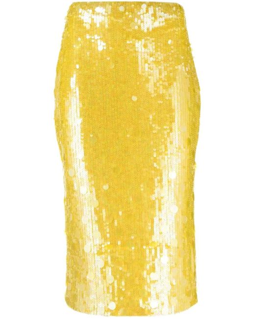 P.A.R.O.S.H. Yellow Sequin-Embellished Midi Skirt