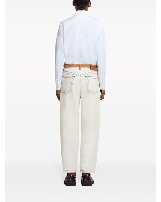Marni White Contrast-stitch Straight-leg Trousers