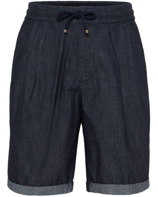 Brunello Cucinelli Blue Drawstring-waist Denim Shorts for men