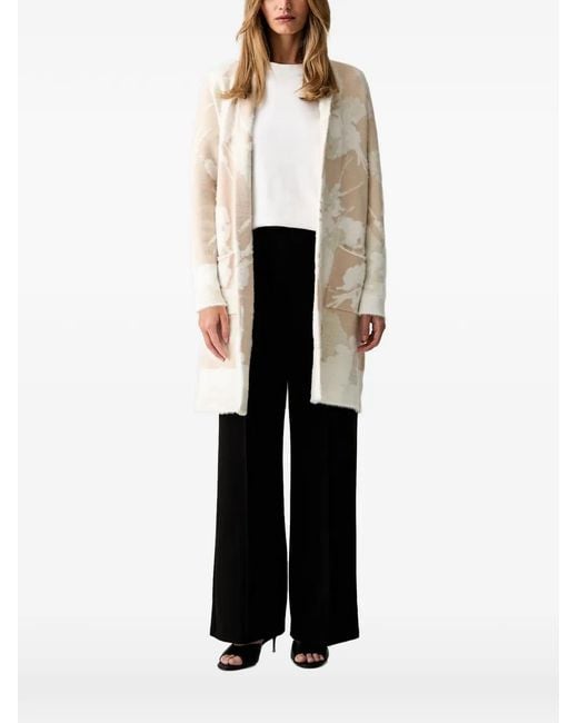 Joseph Ribkoff White Floral-Print Open-Front Long Cardigan