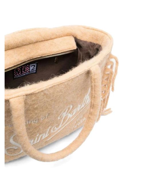 Mc2 Saint Barth Natural Fringed Embroidered Tote Bag