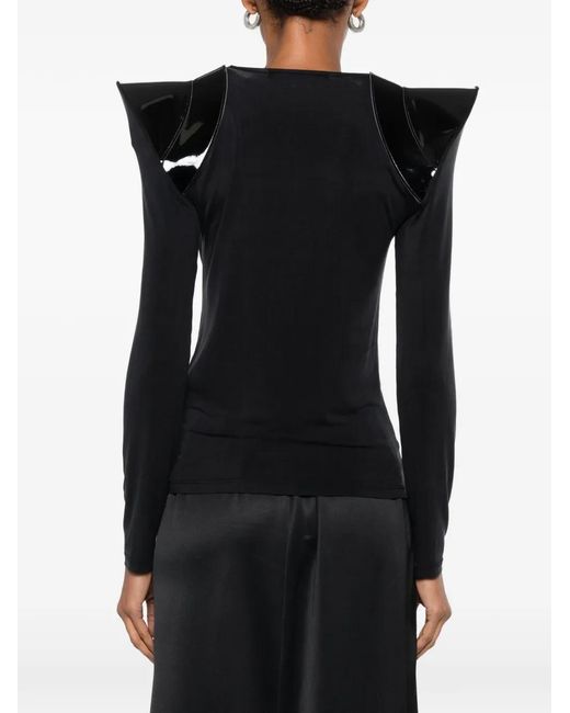 Junya Watanabe Black Sculptural-Shoulder Patent-Panel T-Shirt