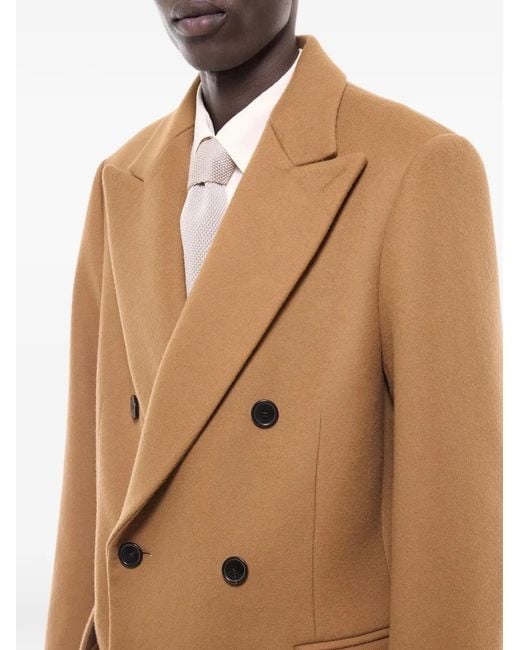 Fursac Natural Double-Breasted Herringbone Overcoat for men