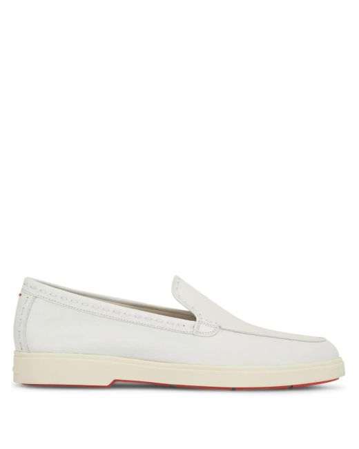 Santoni White Leather Loafers