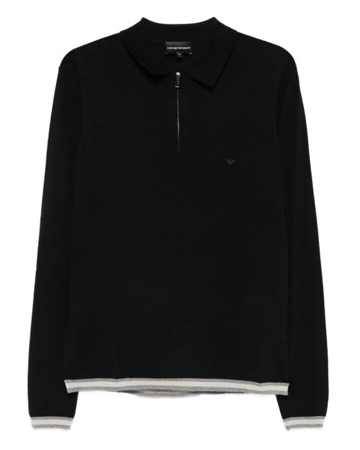 メンズ Emporio Armani ハーフジップ ポロシャツ Black