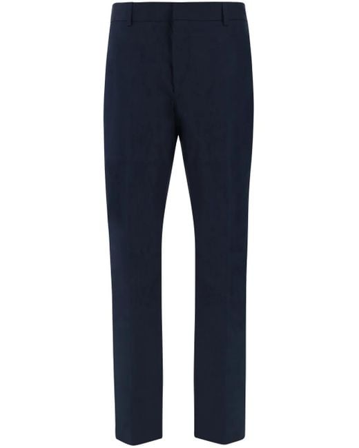 PT Torino Blue Cotton-Blend Straight-Leg Trousers for men