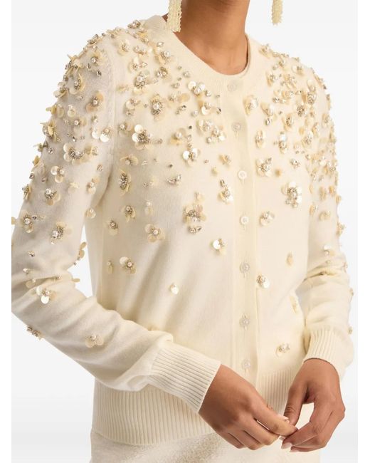 Oscar de la Renta Natural Embroidered Cardigan