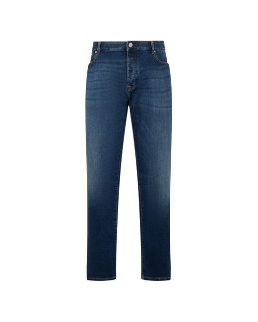 Moorer Blue Faded Five-Pocket Jeans for men