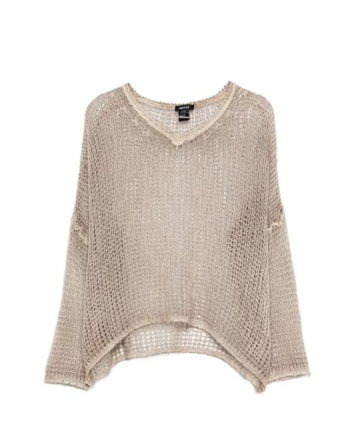 Avant Toi Natural V-Neck Open-Work Sweater