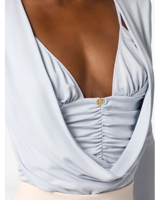 Elisabetta Franchi Blouse Met Lange Mouwen En Gedrapeerd Detail in het Blue