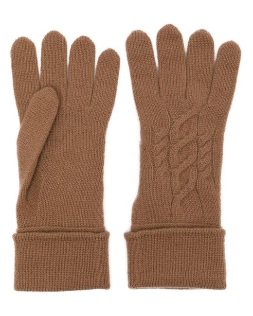 N.Peal Cashmere Brown Cable-knit Cashmere Gloves