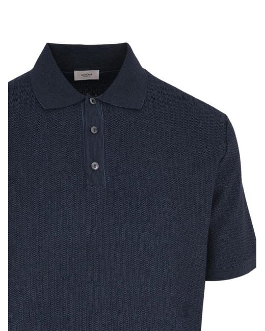 Agnona Blue Jacquard Knitted Polo Shirt for men