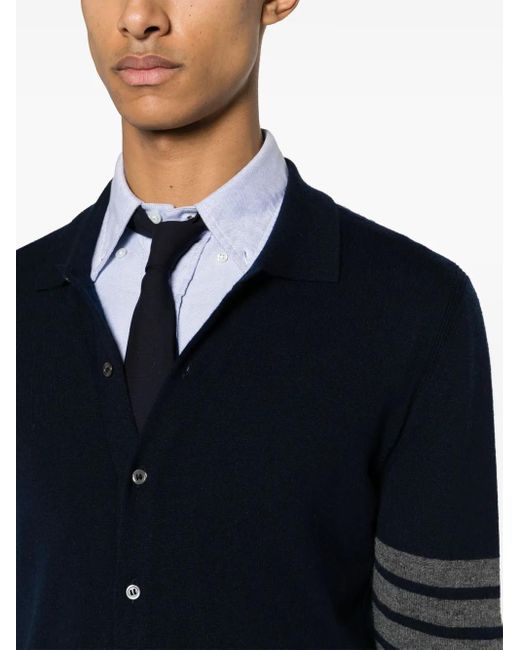 Thom Browne Blue 4-Bar Stripe Cashmere Cardigan for men