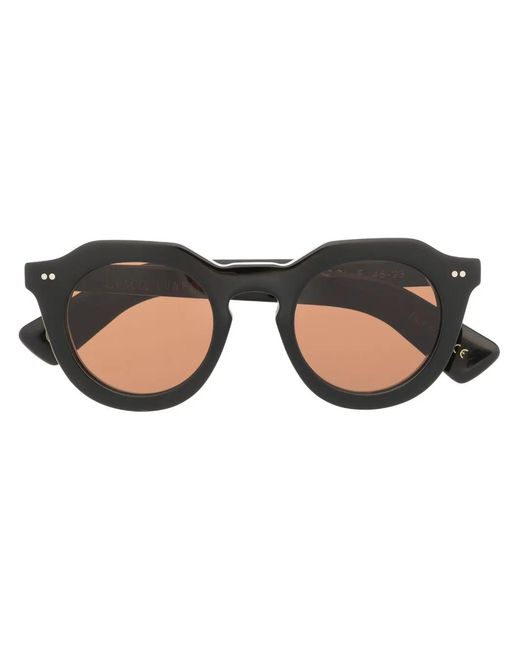 Lesca Black Round-Frame Sunglasses