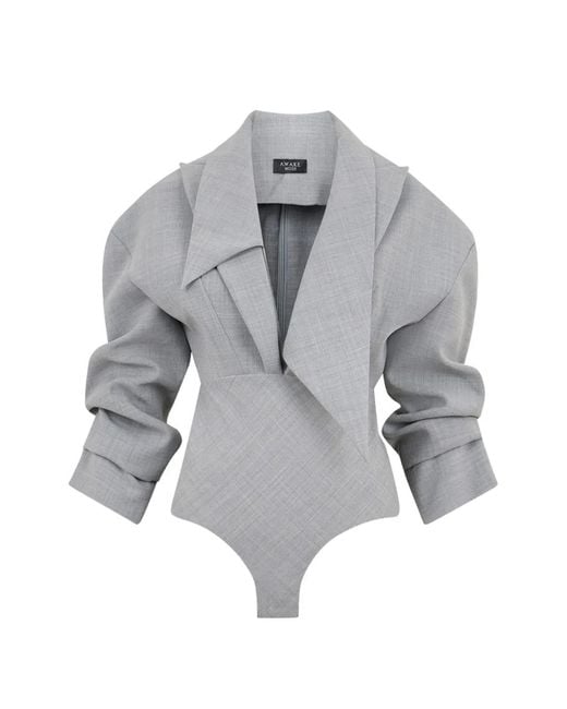 A.W.A.K.E. MODE Gray Tailored Ruched Bodysuit