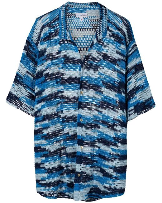 Amir Slama Blue X Mahaslama Striped Crochet Shirt for men