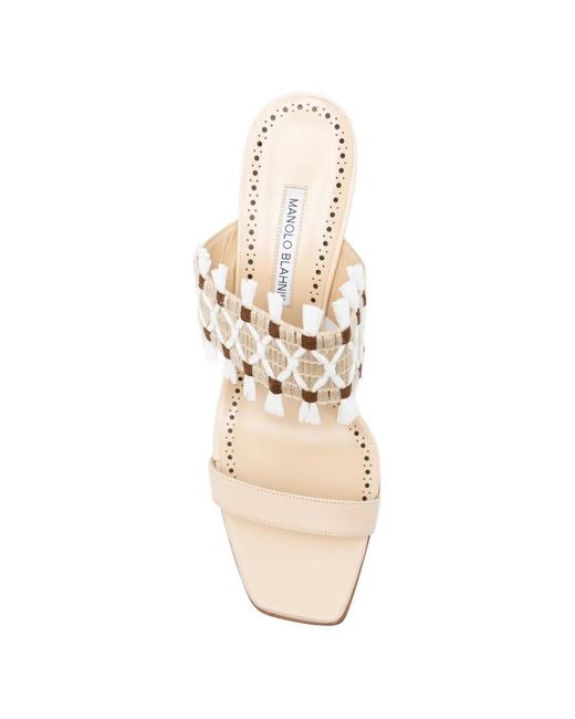 Manolo Blahnik White Raffia Efeso Sandals