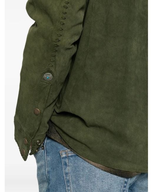 Antik Denim Green Whipstitch-Trim Button-Up Shirt for men