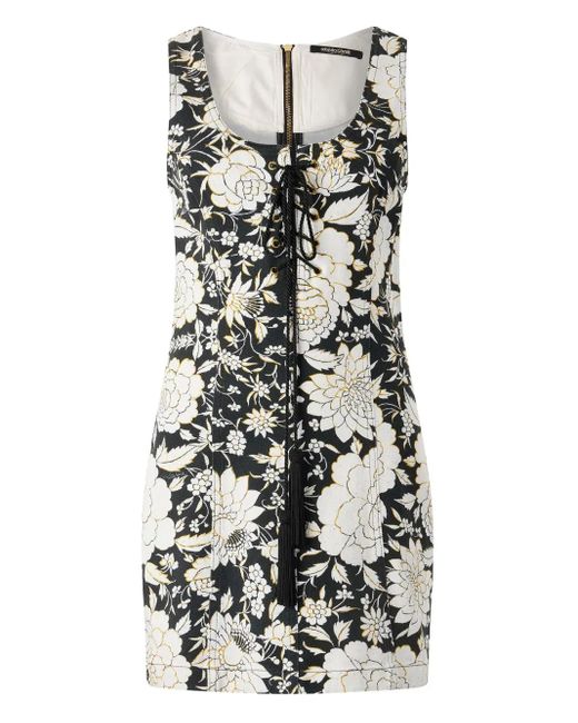 Roberto Cavalli White Floral Lace-Up Mini Dress