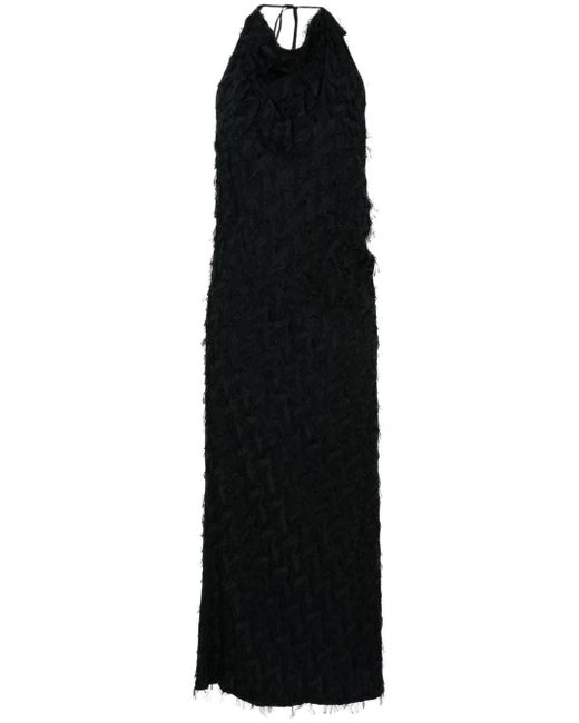 MSGM Black Fringe-detail Open-back Dress