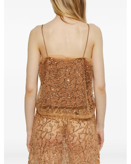 Munthe Brown Nannali Sequin-Embellished Bead-Embellished Top