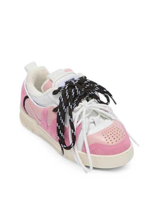Moschino Pink Logo-Patch Panelled Sneakers