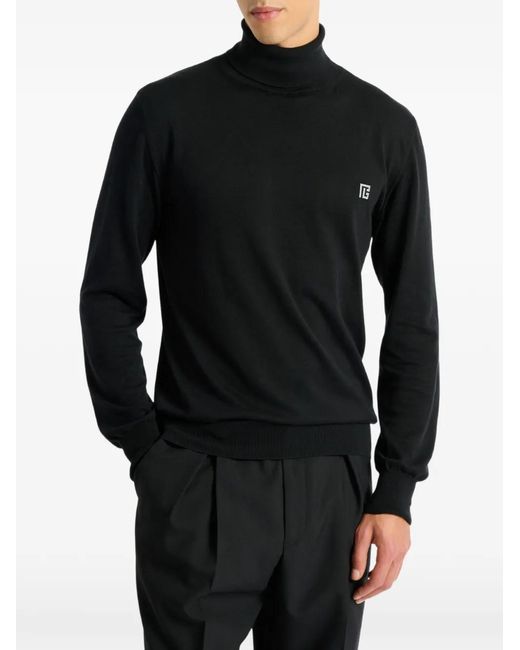 Balmain Black Logo-Embroidered Roll-Neck Sweater for men