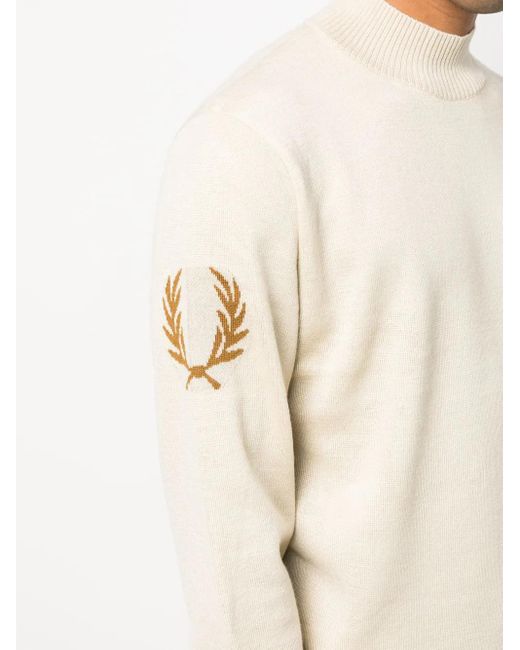 Fred Perry White Mock-Neck Wool-Blend Jumper for men
