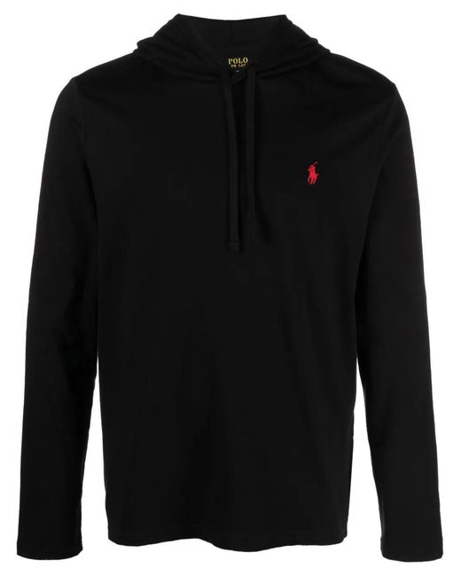Polo Ralph Lauren Black Polo Pony-Embroidered Cotton Hoodie for men