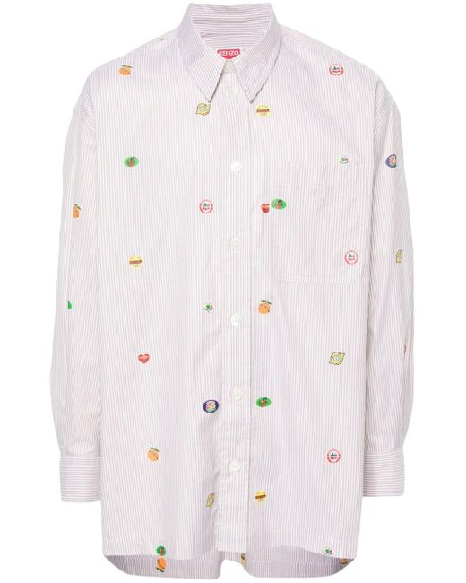KENZO White Fruit Stickers Striped Shirt for men
