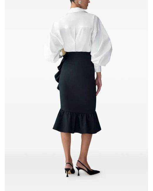 Carolina Herrera Black Ruched Pencil Skirt With Ruffle
