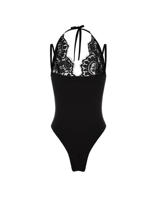 Hamza Black Karol Lace-Trim Bodysuit