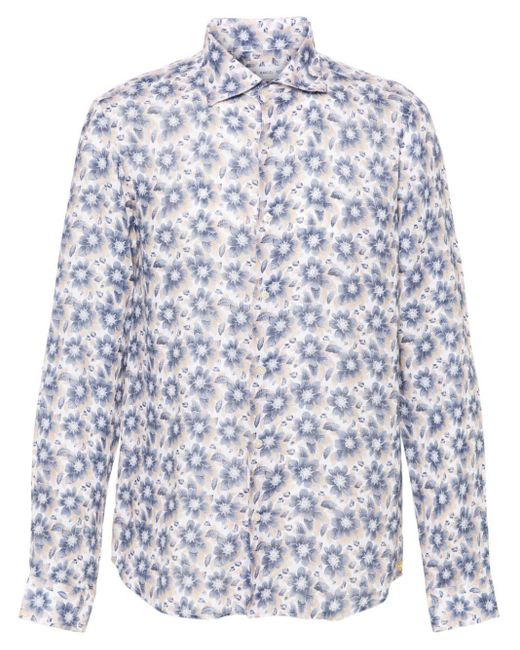 Manuel Ritz Blue Floral-print Linen Shirt for men
