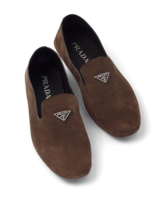 Prada Loafers Met Logoplakkaat in het Bruin voor heren | Lyst NL