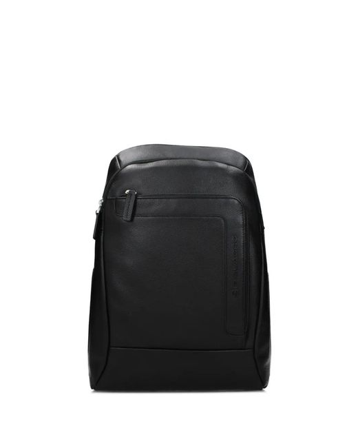 Piquadro Black Front-Zip Backpack for men