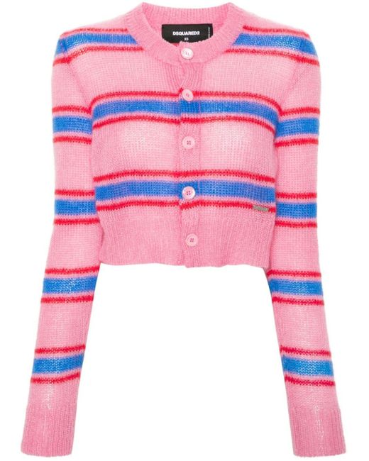 DSquared² Striped Cropped Cardigan Pink