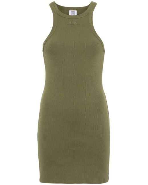 Vetements Green Logo-Embroidered Ribbed Mini Dress