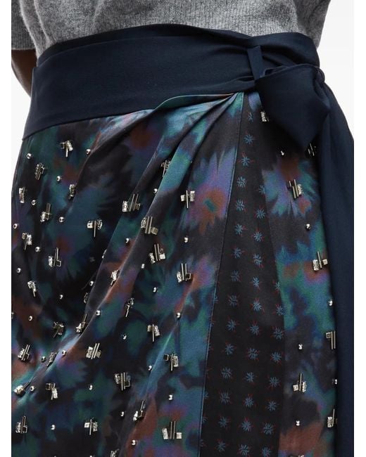 3.1 Phillip Lim Blue Desert Flower Draped Wrap Midi Skirt
