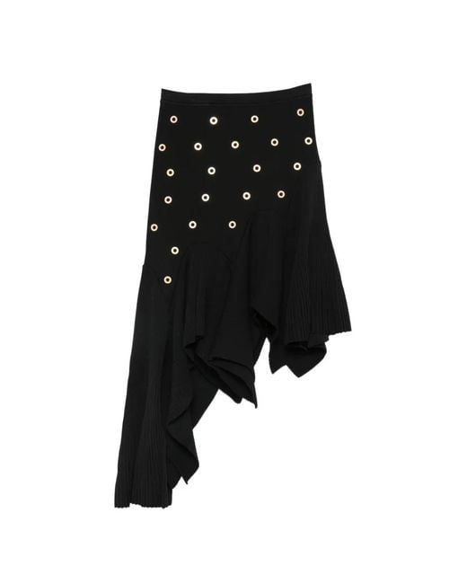 Sandro Black Eyelet-Embellished Asymmetrical Knitted Skirt