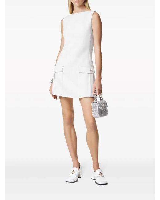 Versace White Medusa Head-Button Crepe Minidress