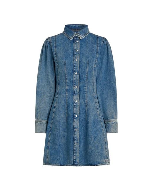 Karl Lagerfeld Blue Puff-Sleeve Denim Mini Dress