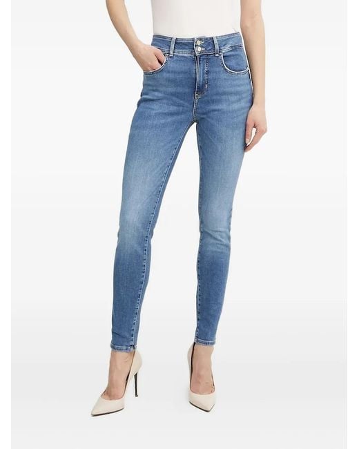 Guess Blue Logo-Patch Skinny Jeans