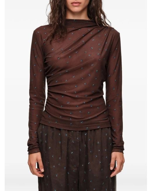 Bimba Y Lola Brown Romantic Sweet Floral Gathered T-Shirt