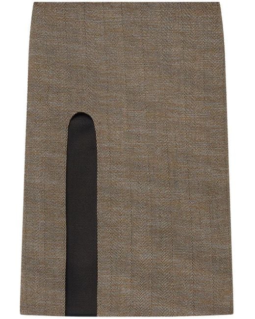 Stella McCartney Brown Side-Slit Tweed Midi Skirt